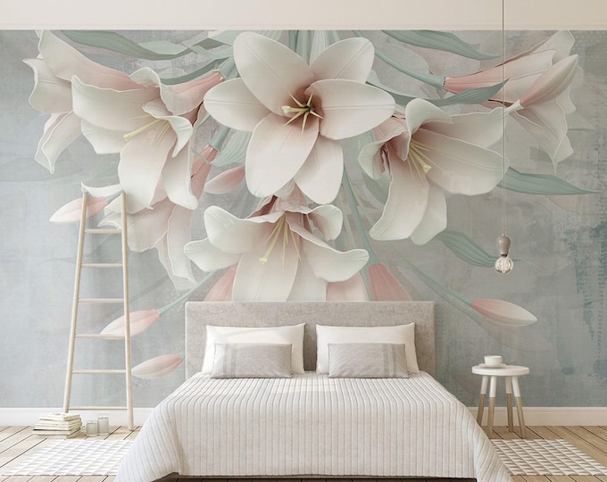 Floral Wall Mural Flowers  Wallpaper Modern Home Decor For Living Room Bedroom Entryway Cafe (FL34)