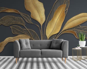Gold Leaf Floral Wallpaper, Flower Wall Mural, Elegant Wallpaper For Living Room, Bedroom, Entryway Cafe, Elegant Wallpaper, Unique Mural