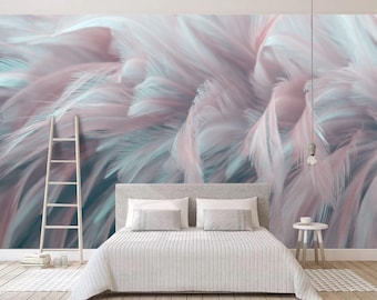 Feather,Floral Wallpaper, Flower Wall Mural, Removable Wallpaper, Fabric Textile, Modern Home Decoration (FL1)