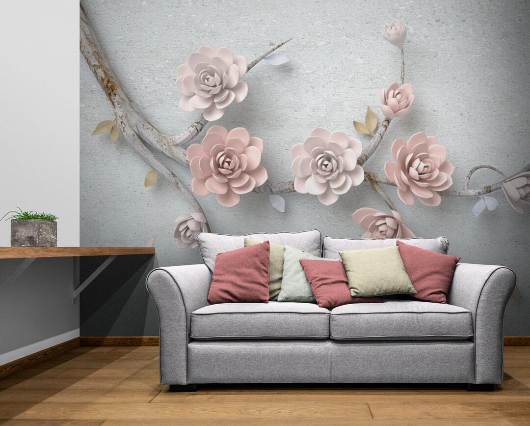 Floral Wallpaper Mural Pink Flower Wall Mural Removable Etsy