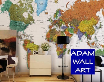 World Map Wallpaper  Modern Wall Mural  Home Decor For Living Room Bedroom Entryway Cafe (WM39)