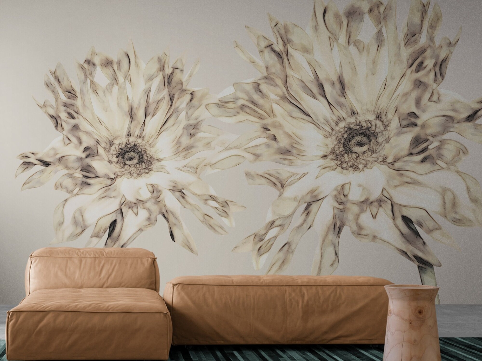 Big Flowers Wall Mural, Large Floral Wallpaper for Living Room and Bedroom