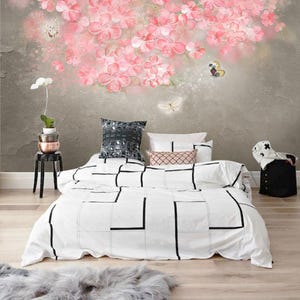 Floral Wallpaper Mural - Removable Modern Wall Art for Living Room Bedroom Cafe - Peel and Stick Design