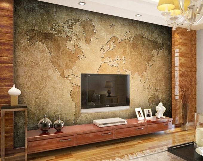 World Map Wallpaper 3D Embossed Wall Mural Modern Home Decor For Living Room Bedroom Entryway Cafe (WM22)