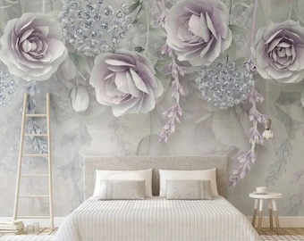 Large Lilac Wallpaper Wall Mural, Big Flowers Wall Mural for Beautiful Living Room and Bedroom Wallpaper, Trending Purple Blossom Wallpaper
