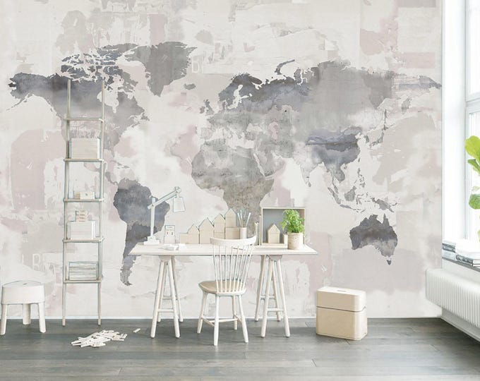 World Map Wall Mural Modern Home Decor For Living Room Bedroom Entryway Cafe (WM56)