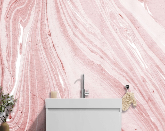 Pink Marble Effect Wallpaper Mural – Soft Stone Texture Wall Art for Girls Bedroom, Living Room ,Elegant Pastel Home Décor Peel and Stick