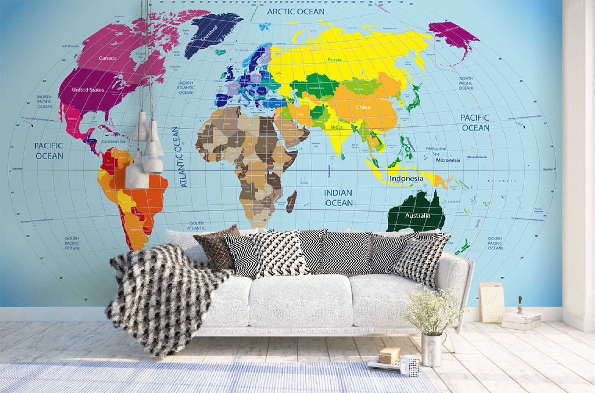 World Map Wallpaper Wall Mural Home Decor For Living Room Bedroom