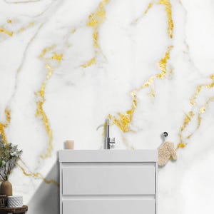 White Marble Wall Mural with Gold Veins – Luxury Stone Pattern Wallpaper for Elegant Interiors, Living Rooms, and Accent Walls