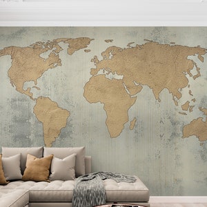 World Map Wall Mural Modern Home Decor for Living Room Bedroom Entryway