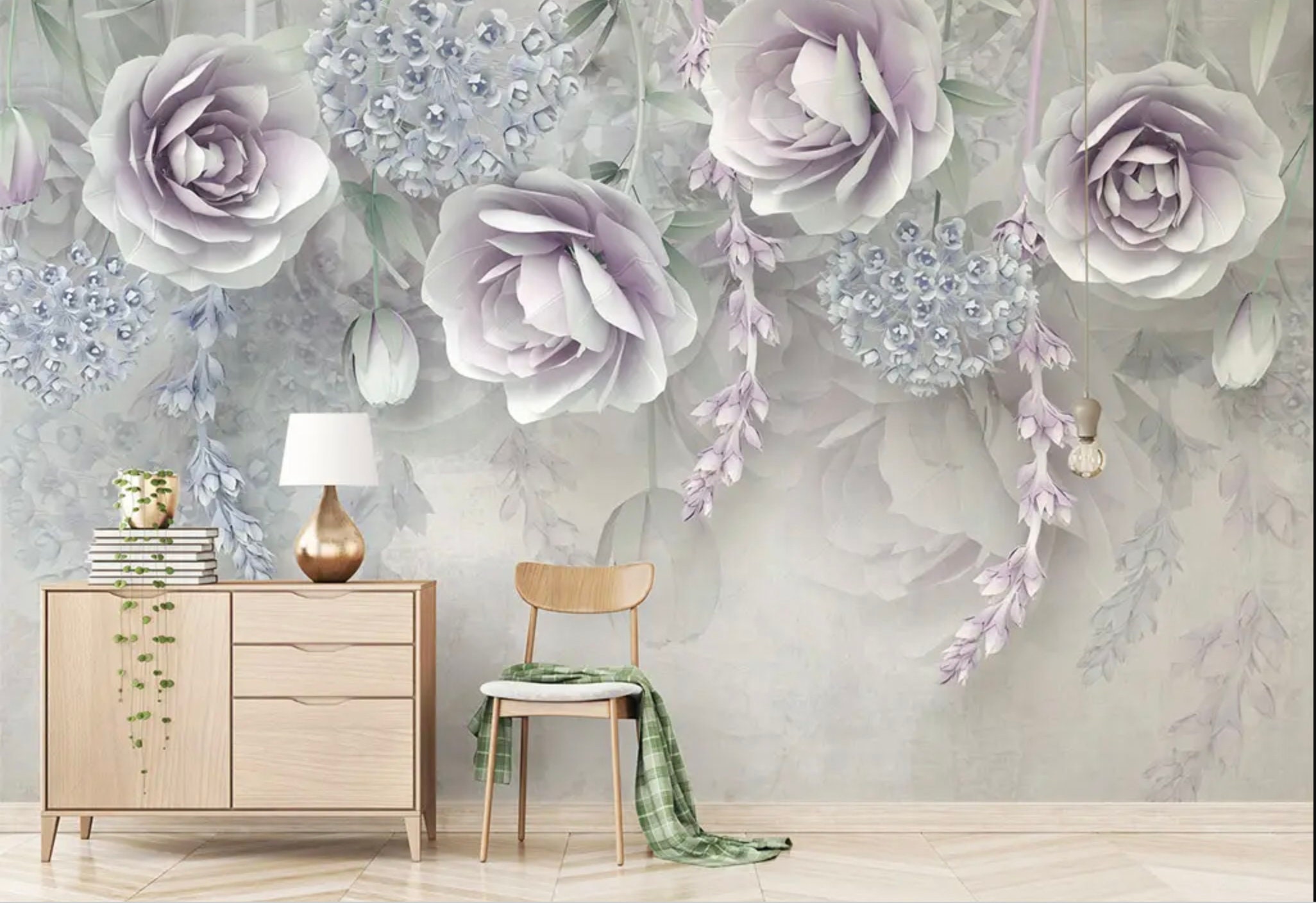 Paredes De Papel Tapiz Moderno Lirio Lila Transparente Flor Tridimensional  Elegante Y Elegante Fondo 3D Pared De 16,05 €
