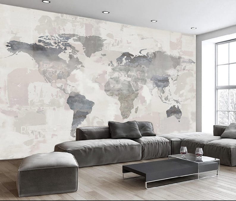 World Map Wall Mural Modern Home Decor for Living Room Bedroom Entryway ...