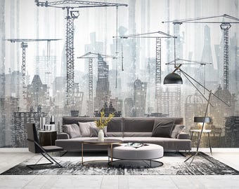 City Construction Wallpaper Modern Wall Mural   for Livingroom, Cafe, Entryway and Bedroom  (CW7)