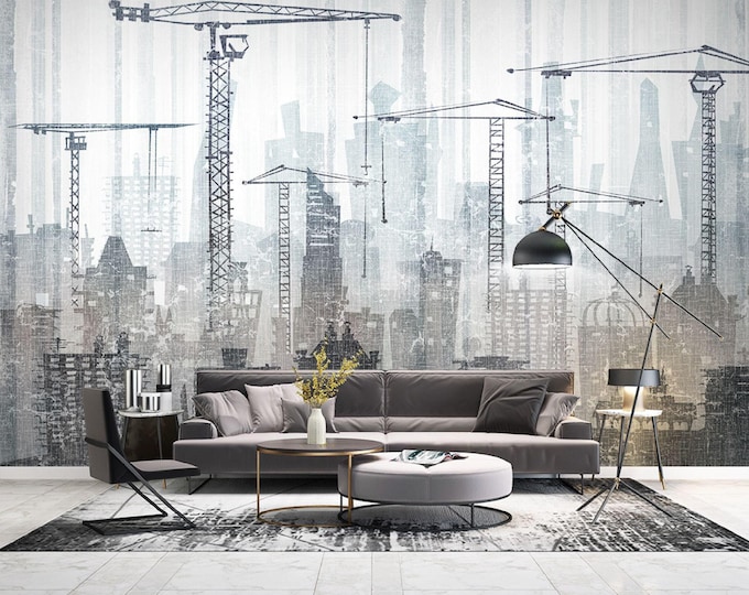 City Construction Wallpaper Modern Wall Mural   for Livingroom, Cafe, Entryway and Bedroom  (CW7)