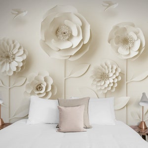Big Flowers and Birds Wallpaper Wall Mural with 3D Effect, Beautiful Floral and Botanical Trending Living Room and Bedroom Wallpaper