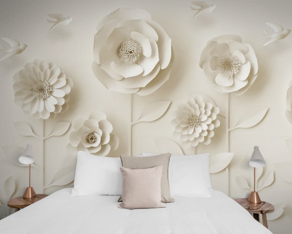 Big Flowers 3D Effect Wallpaper Wall Mural for Beautiful - Etsy