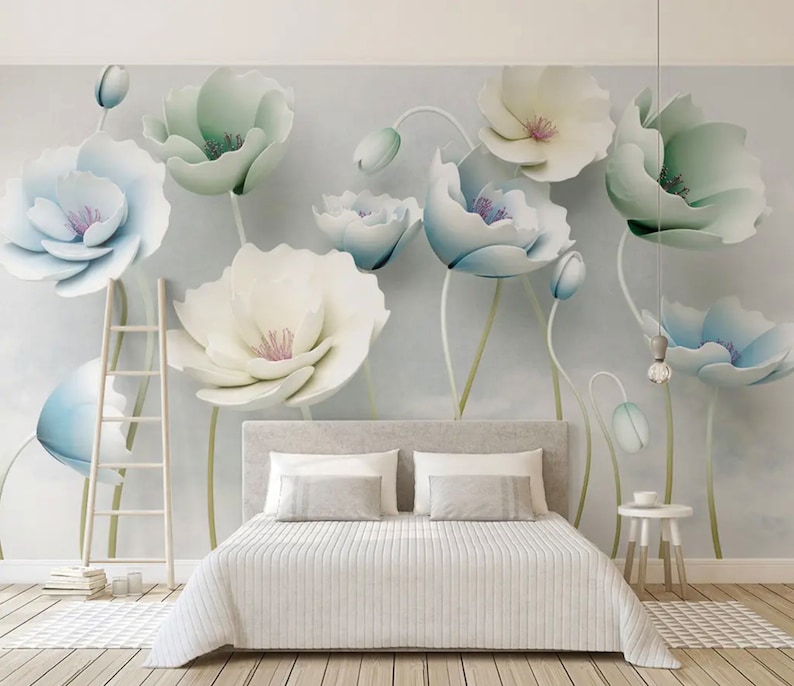Big Flowers 3D Effect Wallpaper Peel and Stick or - Etsy
