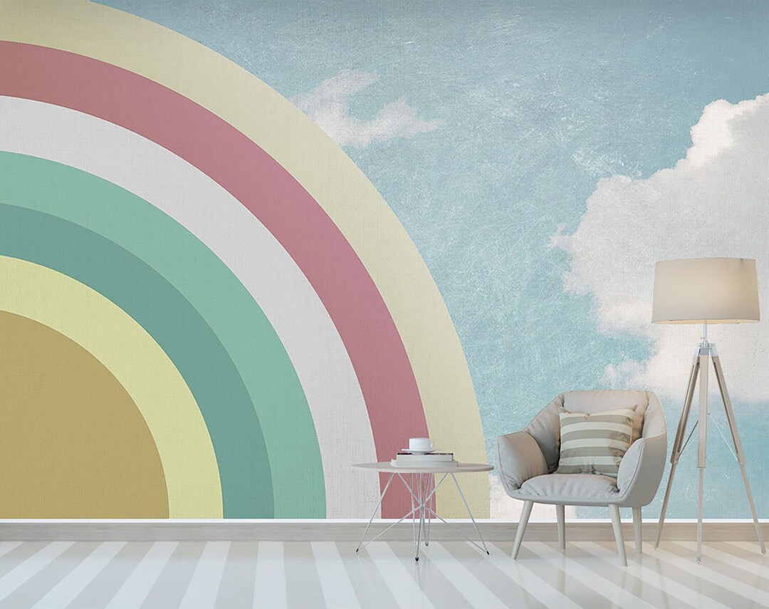 Pastel Rainbow Wall Mural – Modern Kids Room Wallpaper, Boho Nursery ...