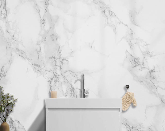 White Marble Texture Wallpaper for Living Room – Elegant Neutral Peel Stick Wall Mural, Modern Interiors, Minimalist Stone Look Accent Wall