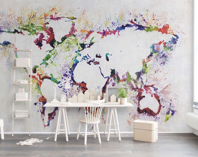 World Map Wallpaper Wall Mural Home Decor For Living Room Bedroom Entryway Cafe (WM31)
