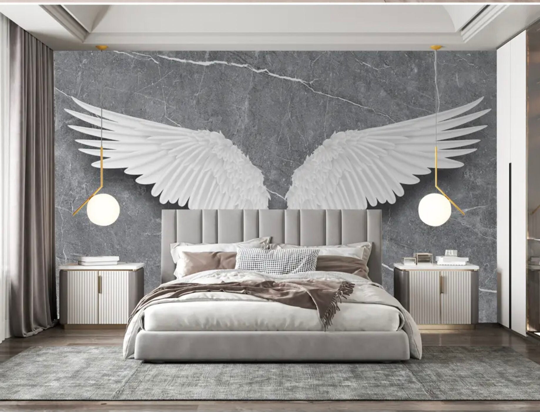Marble Style Angel Wings Wallpaper Mural, Beautiful Wallpaper Wall