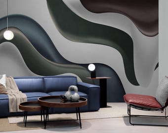3D Waves Abstract Wallpaper, Abstract Wall Mural, Peel and Stick , 3D Photo Effect Art Deco Removable Wallpaper