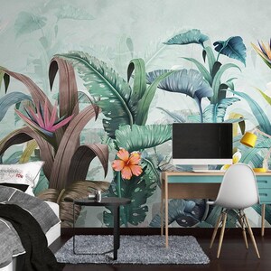 Tropical Flowers Wallpaper, Floral Wall Mural Modern Home Decor For Living Room Bedroom Entryway Cafe (FL58)