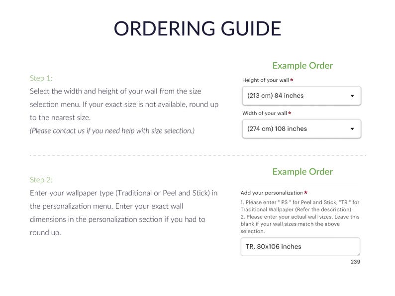 a screenshot of the ordering guide page