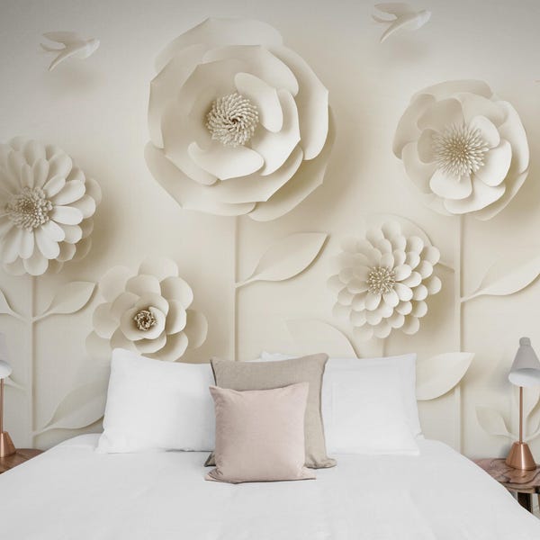 Große Blumen und Vögel Wallpaper Wandbild mit 3D-Effekt, schöne florale und botanische Trending Wohnzimmer und Schlafzimmer Wallpaper