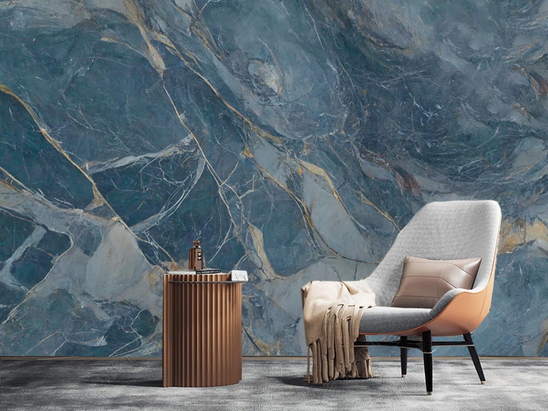 Blue Gold Marble Wallpaper - Peel and Stick, Easy to Apply - Etsy