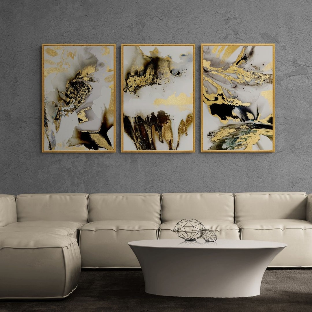 Abstract Gold Marble Style Framed Wall Art Decor, Art Deco Print on ...