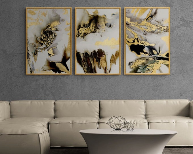 Abstract Gold Marble Style Framed Wall Art Decor, Art Deco Print on Wood, Wooden Home Decoration Gift For Couples Interior Design Idea
