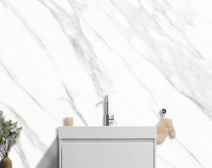 Light Marble Wallpaper Mural – Sleek Faux Stone Design for Bathroom or Kitchen Walls – Modern Peel and Stick Marble Look Wall Decor