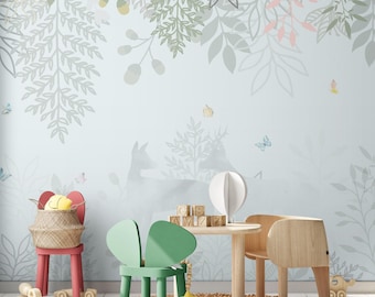Child Room Peel and Stick Wallpaper Mural, Self Adhesive or Traditional Non Pasted Floral Baby Room  Large Wallpaper Mural (CR2)