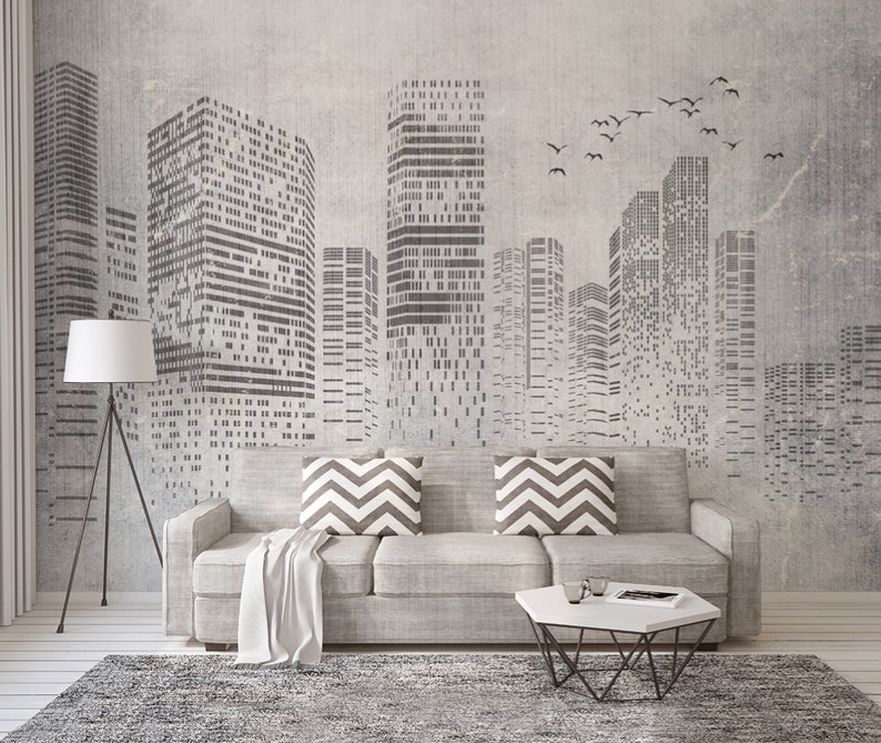 Modern City 3D Embossed Wall Mural Abstract City Silhouette - Etsy