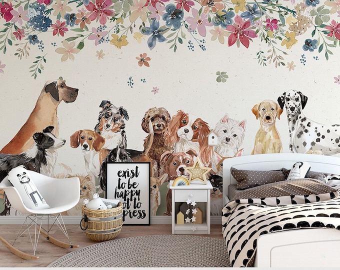 Child Room Wallpaper Dogs Lover Wall Mural Animal Friendly Wall Mural Baby Room Decoration, Gift For Kids Room