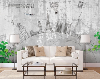 Famous Icons City Wallpaper Modern Wall Mural   for Livingroom, Cafe, Entryway and Bedroom (CW36)