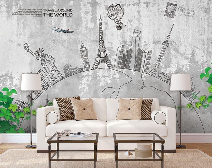 Famous Icons City Wallpaper Modern Wall Mural   for Livingroom, Cafe, Entryway and Bedroom (CW36)