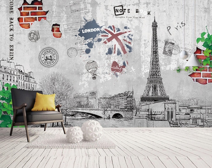 Eiffel Tower City Wallpaper Modern Wall Mural   for Livingroom, Cafe, Entryway and Bedroom  (CW17)
