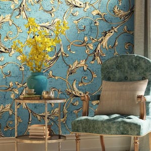 Carta da parati in stile barocco dorato, carta da parati classica murale per la casa, decorazione per soggiorno, camera da letto, ingresso, caffetteria (FL88A)