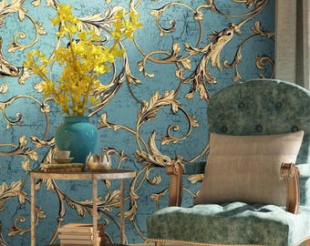 Baroque Golden Style Wallpaper, Classic Wallpaper Wall Mural Home Decor For Living Room Bedroom Entryway Cafe (FL88A)