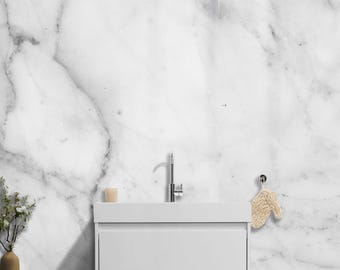 White Marble Wall Mural – Minimalist Stone Texture Peel Stick Wallpaper for Modern Interiors, Elegant Wall Art for Living Room or Bathroom