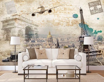 Eiffel Tower City Wallpaper Modern Wall Mural   for Livingroom, Cafe, Entryway and Bedroom (CW3)