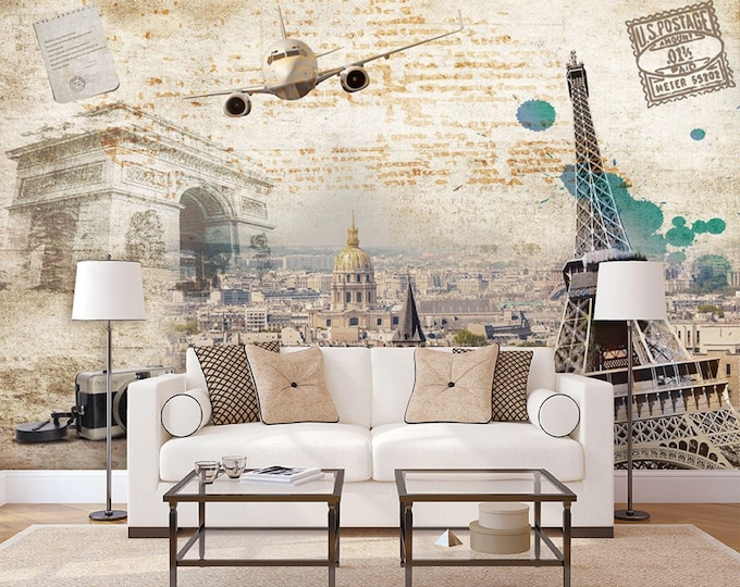 Eiffel Tower City Wallpaper Modern Wall Mural   for Livingroom, Cafe, Entryway and Bedroom (CW3)