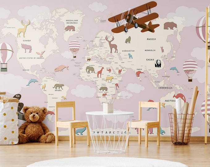 Nursery and Child Room Wallpaper World Map Wall Mural Child Room Decoration