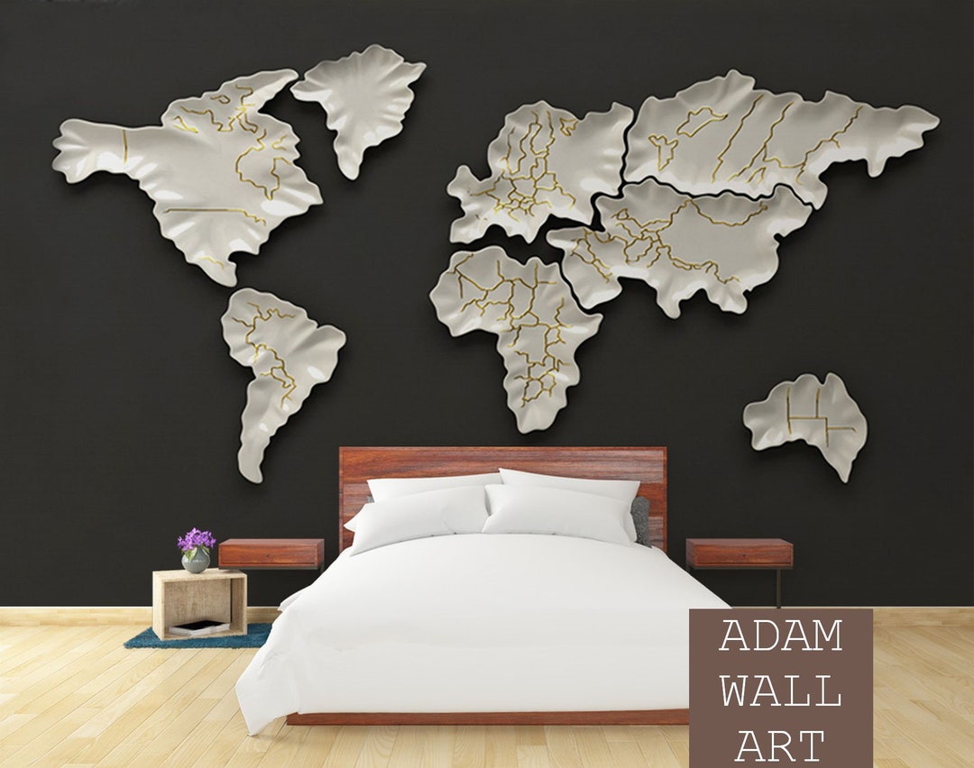 World Map Wallpaper 3d Embossed Effect Modern Wall Mural Home Decor for