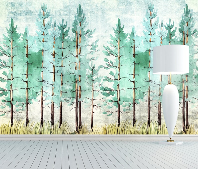 Green Forrest Wallpaper Removable Jungle Wall Mural Fabric Etsy