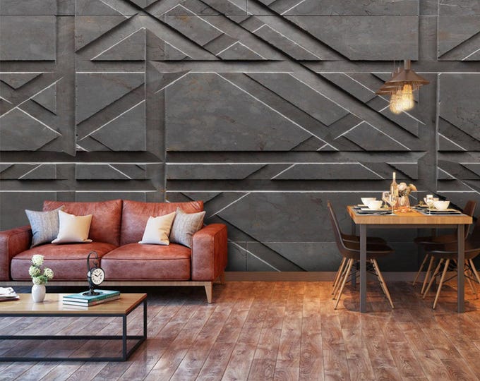 Geometric Steel 3d Embossed Wall Mural  Beautiful Wallpaper for Living Room Bedroom Entryway or Cafe (AB8)
