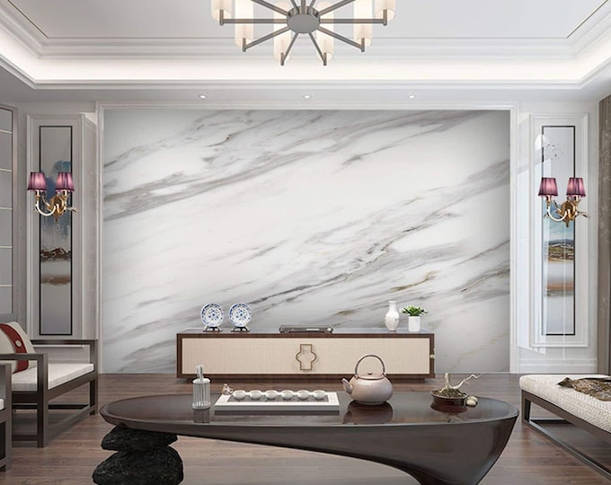 White Marble Wallpaper Mural – Elegant Marble Design Wall Art for Living Room, Kitchen or Office – Luxury Peel and Stick Stone Look Decor