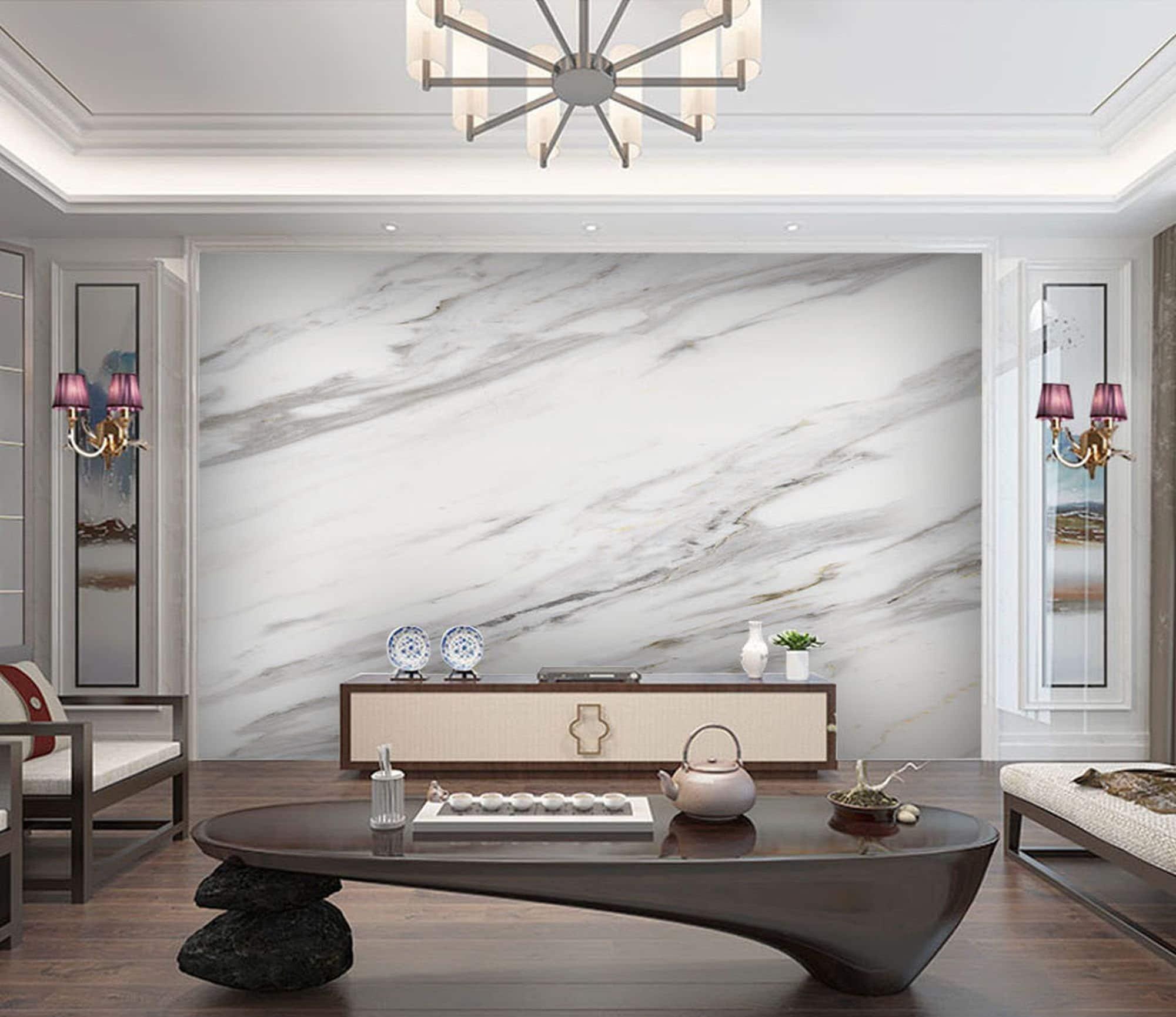 White Marble Wallpaper Mural – Elegant Marble Design Wall Art for Living Room, Kitchen or Office – Luxury Peel and Stick Stone Look Decor